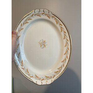 Homer Laughlin Georgian Eggshell Oval Platter 13 In Gold Wheat Trim Vintage Chin